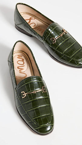 Sam Edelman Loraine Deep Emerald Almond Toe Slip On Stacked Heel Fashion Loafers
