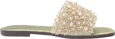 Sam Edelman Elijah Pistachio Se Jewel Detailed Open Toe Slip On Flats Sandals
