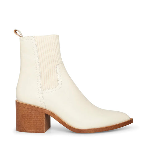 Steve Madden Abriel Bone White Leather Pointed Toe Pull On Western Ankle Booties