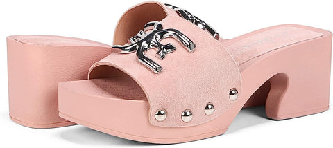 Sam Edelman Francina Pale Pink Platform Slip On Slide Mule Block Heeled Sandals