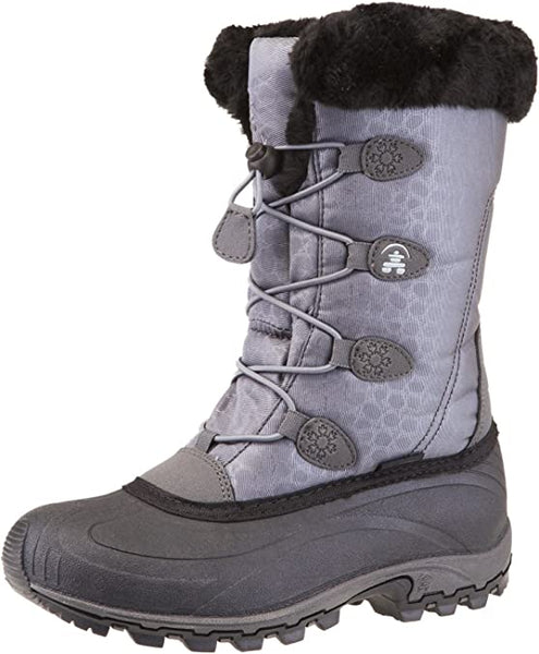 Kamik Momentum Charcoal II Pull On Rounded Toe Waterproof Fur Trim Snow Boots