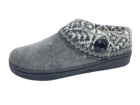 Clarks Amanda Fairisle Grey Indoor Outdoor Clog Rounded Closed Toe Winter Mules