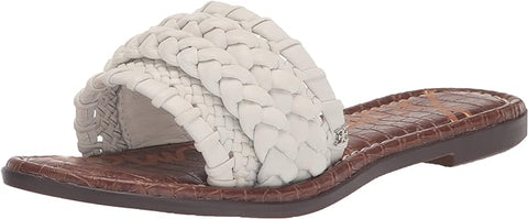 Sam Edelman Giada Bright White Open Toe Slip On Braided Flats Slides Sandals