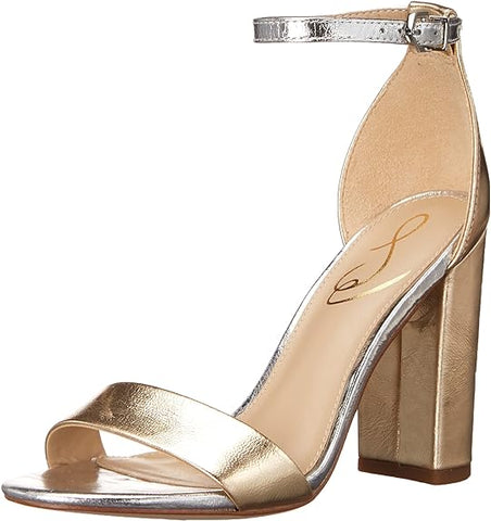Sam Edelman Yaro Gold Leaf/Soft Silver Ankle Strap Block High Heeled Sandals