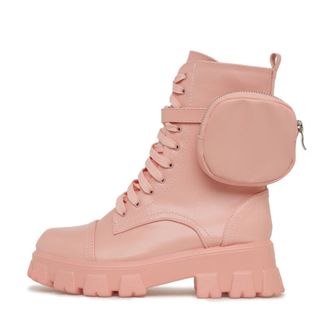 Cape Robbin Monalisa Pink Pastel Chic Chunky Platform Lace Up Pouch Combat Boots