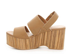 Kelsi Dagger Nash Tan Ankle Strap Round Open-Toe Wedge Chunky Platform Sandals