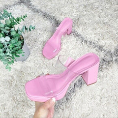 Schutz Ariella Platform Pink Open Toe Translucent Straps Block High Heel Sandals