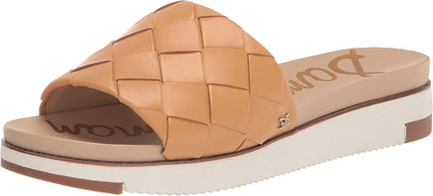 Sam Edelman Adaley Natural Sand Open Toe Slip On Leather Chunky Slides Sandals