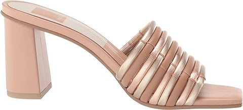 Dolce Vota Priana Metallic Multi Stella Slip On Squared Toe Block Heeled Sandals