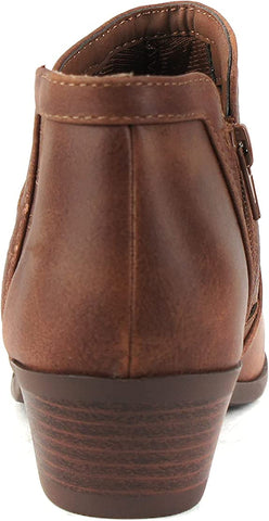 Soda Chance Cognac Pu Block Heel Side Zipper Closed Toe Breathable Ankle Booties