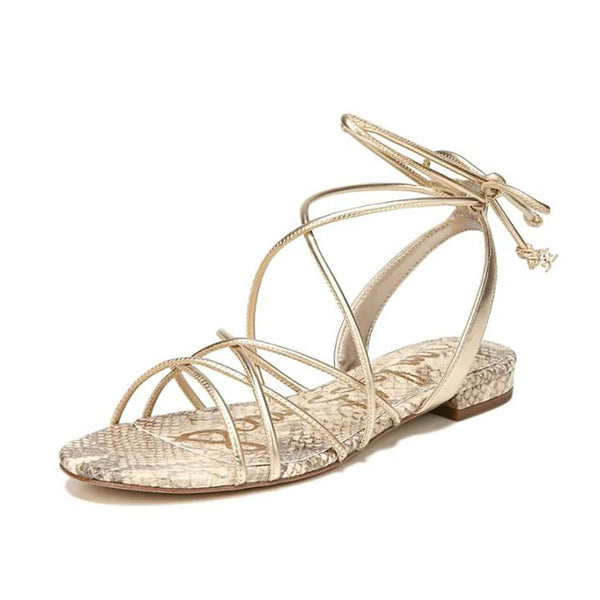 Sam Edelman Womens Sandals Tihana Molten Gold Strappy Lace Up Flat Sandals