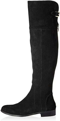 Charles David Reed Black Suede Over The Knee Thigh High Gold Zipper Suede Boots