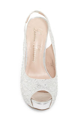 Lauren Lorraine Candy Silver Open Toe Platform Rinestone Crystal Slingback Pump