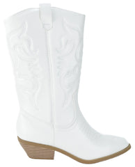 Soda Reno-S Cowboy Pointed Toe Knee High Western Stitched Boots White (7, White)