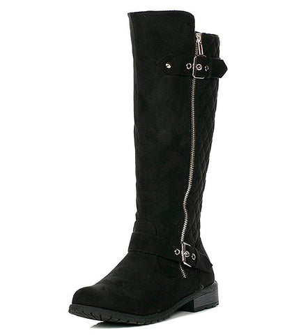 Forever Mango-23 Black Fashion Leather Two Buckles Knee High Riding Boots