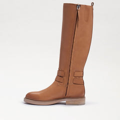 Sam Edelman Freda Cashew Leather Zipper Block Heel Round Toe Knee High Boots