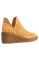 Cecelia New York Georgie Wedge Almond Toe Ankle Boots Perforated Bootie Tan Perf