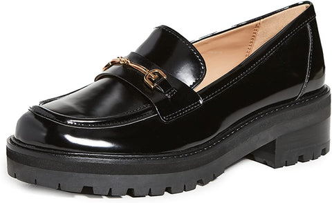 Sam Edelman Tully Black Almond To Slip On Glossy Patent Leather Lug Sole Loafers