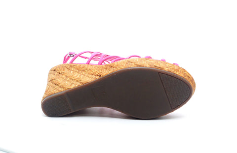 Schutz Womens Pink Cork Platform Wedge Caged Open Toe Heeled Sandal