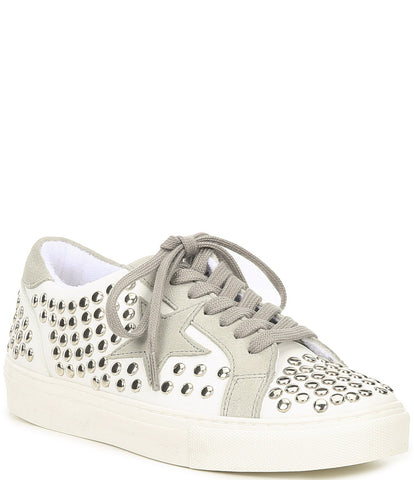 Steve Madden Turner-s Lace Up Cushioned Studs Embellished  Sneakers White/Stud
