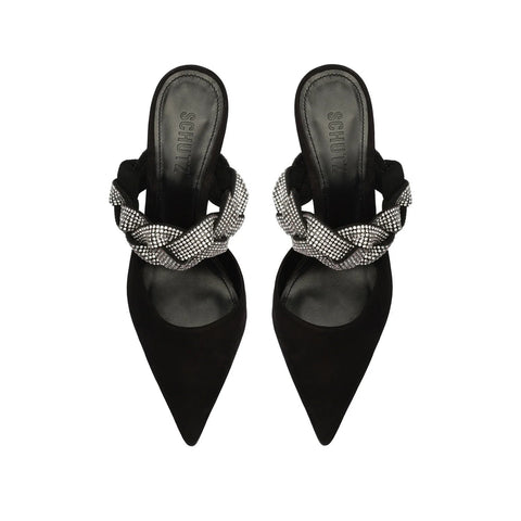 Schutz Anessa Black Slip On Pointed Toe Braided Embellished Upper Sandals Pumps