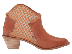 Kelsi Dagger Keenan Cowboy Leather Pull On Stacked Heel Mesh Cut-Out Ankle Boots