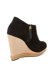 Schutz Belua Black Suede Wood Wedge Espadrille Platform Low Cut Ankle Booties