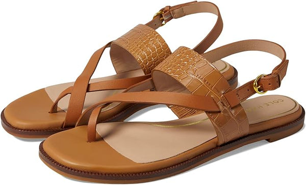 Cole Haan Anica Pecan Leather/Pecan Crocodile Print Leather Ankle Strap Sandals