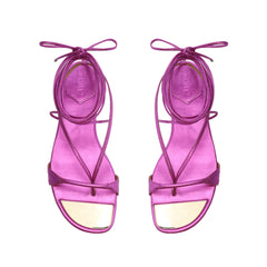 Schutz Vikki Flat Bright Violet T-Strap Ankle Strap Lace up Open Toe Flat Sandal