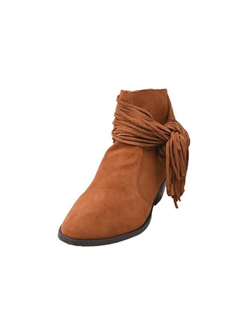 Schutz EUZABIA Ankle Boots Brown Suede Pointed Toe Fringe Western Booties