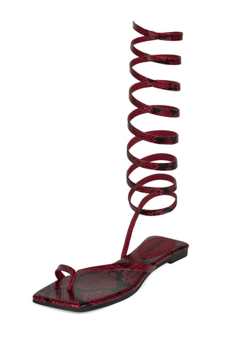 Jeffrey Campbell Slinky Red Black Snake Squared Toe Snake Printed Flat Sandal