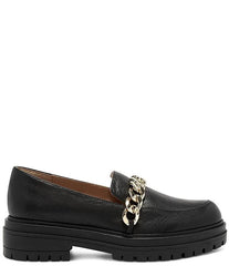 Jessica Simpson Disila Flat Chain Accent Slip On Leather Platform Loafers Black