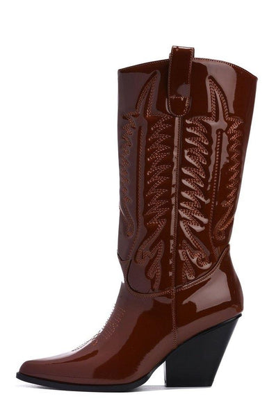 Cape Robbin Southern Belle Western Tall Shaft Pointed Toe Block Heel Cowboy Boot (8.5, BROWN)