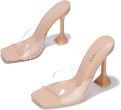 Cape Robbin Lithe Nude Sexy High Spool Heel Open Squared Toe Slip On Pumps