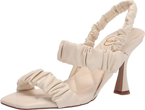 Sam Edelman Marlena Ivory Slip On Ruffled Slender Padded Strap High Heel Sandals