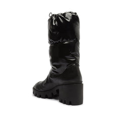Schutz Joseane Up Black Rounded Toe Chunky Lug Sole Low Calf Block Heel Boots