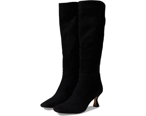 Sam Edelman Leigh Black Suede Squared Toe Spool Heel Knee High Fashion Boots
