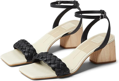 Dolce Vita Maren Black Stella Ankle Strap Squared Open Toe Block Heeled Sandals
