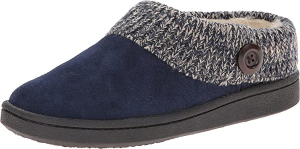 Clarks Womens Suede Leather Comfort Clog Knitted Collar Slipper - Plush Faux Fur Trim - Indoor Outdoor House Slippers For Women