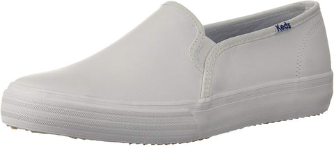 Keds Women's Double Decker Leather Sneaker White Slip On Fashion Sneakers (WHITE, 6.5)