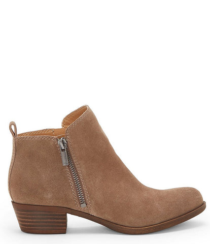 Lucky Brand Basel mushroom olive suede Zip Suede Block Heel Booties