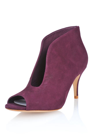 Schutz Paete Cabernet Suede Peep Toe Fashion Stiletto Low Heel Ankle Booties