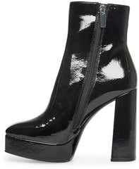 Steve Madden Luisina Black Patent Squared Toe Block Heel Pull On Ankle Boots