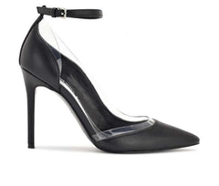 Nine West Freze Black Leather Ankle Strap Stiletto Heel Pointy Toe Fashion Pumps