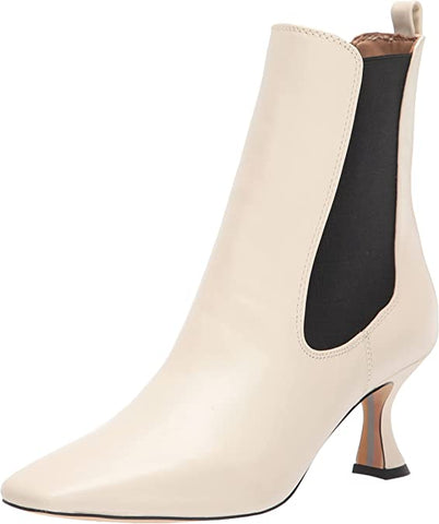 Sam Edelman Lani Modern Ivory Pull On Squared Toe Spool Heel Fashion Ankle Boots