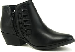 Soda Chance Black Pu Perforated Cut Out Stacked Block Heel Ankle Booties