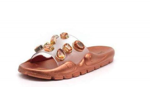 Cape Robbin Treasure Rose Gold Fashion Sandals Pool Slide Clear Jewel Mule