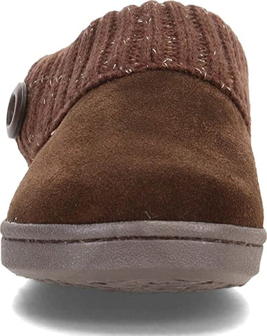 Clarks Angelina Dark Brown Knitted Collar Winter Clog Rounded Closed Toe Slipper