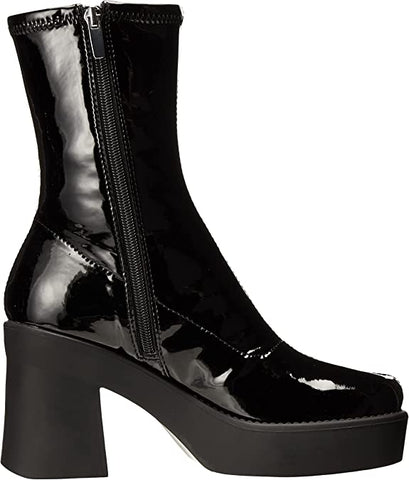 Nine West Gerri3 Black2 Patent Chunky Block Heel Squared Toe Ankle Platform Boot
