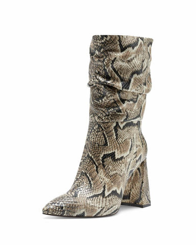 Vince Camuto Ambie Multi Snake Pointed Toe Mid Shaft Slouch Block Heel Booties